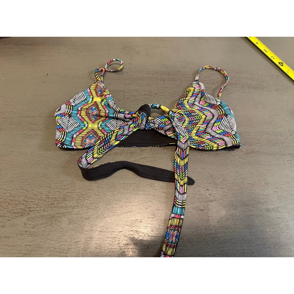 L Space Geometric Tribal Print Front Tie Bikini Top Large Multicolor Wrap Swim